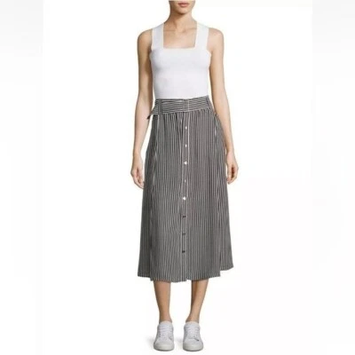 A.L.C. || Divya Silk Striped Midi Skirt Belted Black 6 - Image 1 of 4