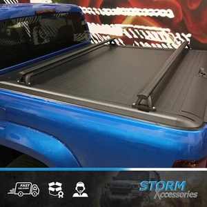 RIDGERAIL CROSSBARS IN BLACK FOR FORD RANGER WILDTRAK MOUNTAIN TOP ROLLER COVER - Picture 1 of 8