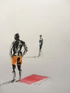 DayGlo - Original signed Ink sketch Beach Portrait A4 approx. - Picture 1 of 9