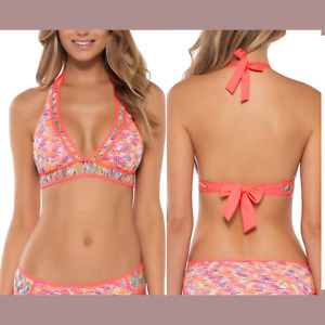 NWT Becca [ Large ] Reveal Halter Bikini Top in Coral #U390