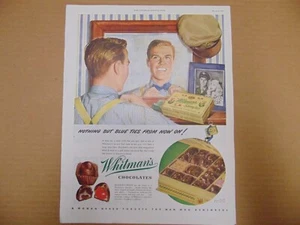 1946 WHITMAN'S CHOCOLATES EX-Soldat trägt nur blaue Fliege jetzt Kunstdruck Anzeige - Bild 1 von 1