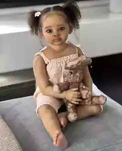 30" Painted Reborn Baby Doll Unassembled Rooted Hair Dark Skin Toddler Girl Kits - Picture 1 of 7