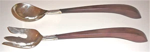 Sterling silver and wooden vintage Mexican salad servers stamped HECHO EN MEXICO - Picture 1 of 3