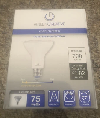NEW GREEN CREATIVE CORE LED DIMMABLE BULB 8.5w WARM WHITE LIGHT 3000k 75 WATTS - Image 1 of 4