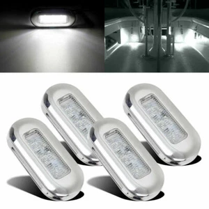 4Pcs Marine Boat LED Oblong Courtesy Light Stair Yacht Deck Clear Stainless 12V - Picture 1 of 10
