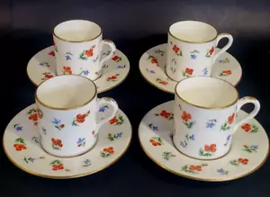 Le Tallec Tiffany Private Stock Hand Painted Set 4 Demitasse Cup Saucer Florals - Picture 1 of 17