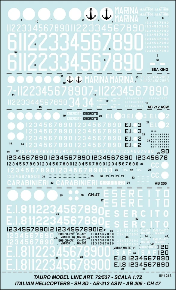 TAURO MODEL TM72/537 INSEGNE NAZIONALI ELICOTTERI ITALIANI SCALA 1:72 - Immagine 1 di 4