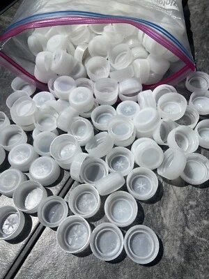 100 MIX tampas de garrafa de água/soda de plástico branco transparente projeto artes e artesanato GRÁTIS S&H - Imagem 1 de 3