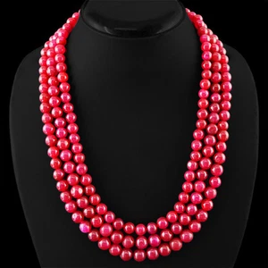 TOP BEAUTIFUL 700.00 CTS EARTH MINED 3 LINE ENHANCED RUBY ROUND BEADS NECKLACE - Picture 1 of 1