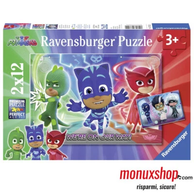 07622 RAVENSBURGER PUZZLE PJ MASK 2 PUZZLE DA 12 PEZZI PUZZLE BAMBINI 26 x 18 CM - Immagine 1 di 3