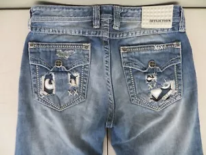 Affliction Cooper Jeans Mens 32x32 Blue Regular Distressed Whisker Y2K Buckle - Picture 1 of 15