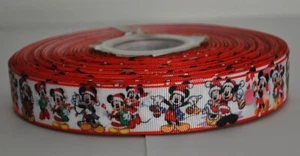 7/8" CHRISTMAS MICKEY MINNIE ON WHITE GROSGRAIN RIBBON WITH DOTS- 1 YARD - Picture 1 of 1