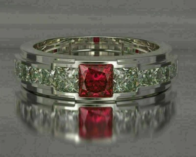 Men's Engagement Eternity Ring 1.39 Ct Simulated Ruby 14K White Gold Plated - Image 1 of 3