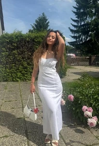 ZARA SIZE S, M WOMEN LINEN BLEND CORSET MIDI WHITE DRESS : 3109/723/250 NWT - Picture 1 of 15