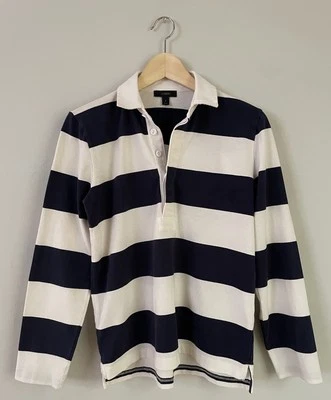 J Crew Polo Shirt Boys Blue White Striped Cotton Long Sleeve Rugby Preppy Sz S - Image 1 of 4