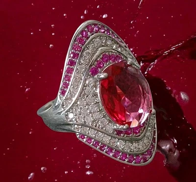 1 Stück Damenring silberfarben /Pink/Rot 19 mm, Chic Bling Ring Modeschmuck - Bild 1 von 4