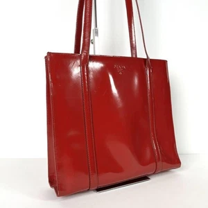 Vintage Red Leather Prada Tote Bag with Embossed Logo - M518 Patent Handbag - Picture 1 of 11