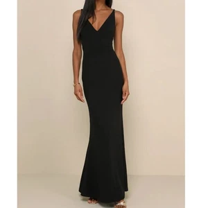 Maxi Vestido Lulus Nuevo con Etiquetas Melora Negro Crepé Bodycon Sirena Sin Mangas Acampanado Mediano - Imagen 1 de 10