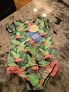 NWT RuffleButts flamingo Frenzy One Piece Rash Guard Swimsuit  Size 3T NWT - Picture 1 of 11