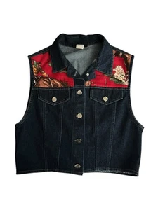 Vintage Roughrider Denim & Tapestry Vest Cowboy Western Horse Size Small - Picture 1 of 7