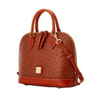 NEW Dooney & Bourke Ostrich Zip Zip Satchel COGNAC - Picture 1 of 5