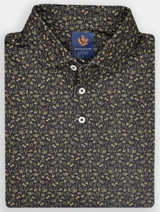 NEW Donald Ross SPORT LARGE Football Theme Print Polo Golf Shirt Black Marigold - Picture 1 of 3