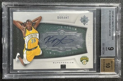 KEVIN DURANT BGS 9 2007-08 UPPER DECK ULTIMATE COLL #115 ROOKIE AUTO RC 55/150 - Image 1 of 2