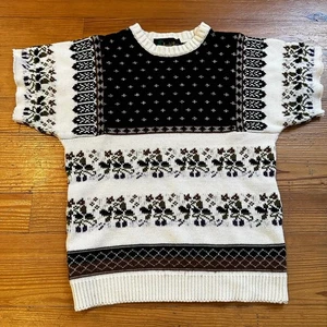 Vintage white floral knit short sleeve sweater SIZE S - Picture 1 of 6