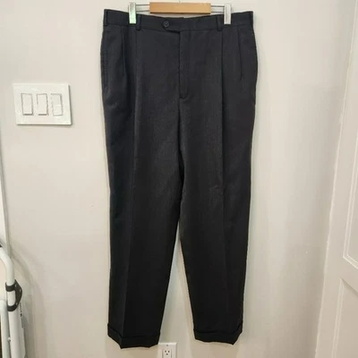 Pantalones de vestir vintage Barry Bricken para hombre 34/30 gris oscuro 100 % lana virgen con puños Foto 1 de 4