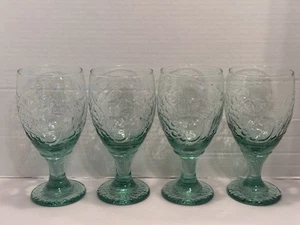 4 Stück Vintage Libbey Obstgarten Obst Wein Gläser Wasserkelche Spanisch Grün 7 Zoll - Bild 1 von 8