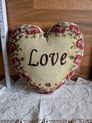 Vintage Past Times LOVE Small Tapestry Heart Cushion 12"W x 11"L - Image 1 of 4