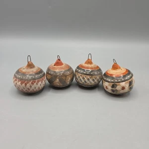 Vintage Set of 4 Tonala Mexican Folk Art Pottery Christmas Ornament Ball 2" - Picture 1 of 11