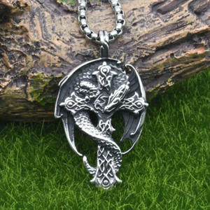 Collar Colgante Cruz Dragón Celta de Acero Inoxidable 316L Guardián Amuleto Plata - Imagen 1 de 10