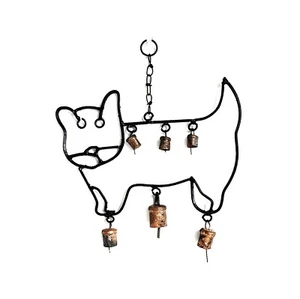 Handcrafted Rustic Vintage Metal Cat Wind Chime wit 6 Cow Bells Garden Decor 18" - Picture 1 of 3