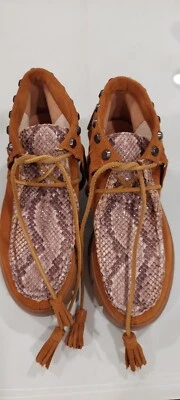 Nuevo GEOX Coñac Serpiente-Repujado Flecos Mocasín Bota Botines Ghoula 5 EE. UU. 35 UE Foto 1 de 4