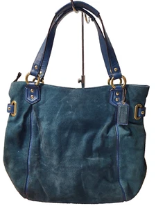 COACH TEAL Green Blue Suede Campbell Shoulder Bag #24689 - Picture 1 of 11