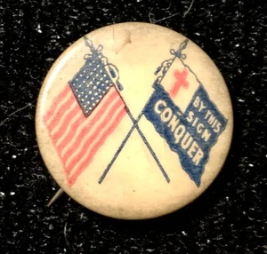 Pinback luterano de principios del siglo XX 'Por este signo conquista' / Suministro de conquista / 7/8" - Imagen 1 de 4