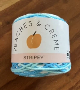 Peaches & Creme STRIPEY Cotton Yarn Spring Blue Stripes #17008 Blue White 2 oz - Picture 1 of 6