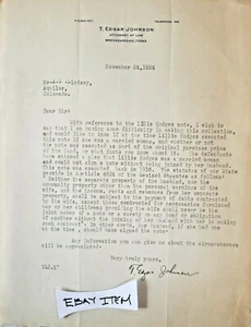 1924 Breckenridge Texas carta T. Edgar Johnson abogado firmado por A. I. Lindsay - Imagen 1 de 1