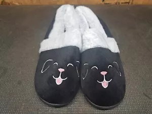 Women's Black Puppy Dog Slippers Size Medium - Picture 1 of 2