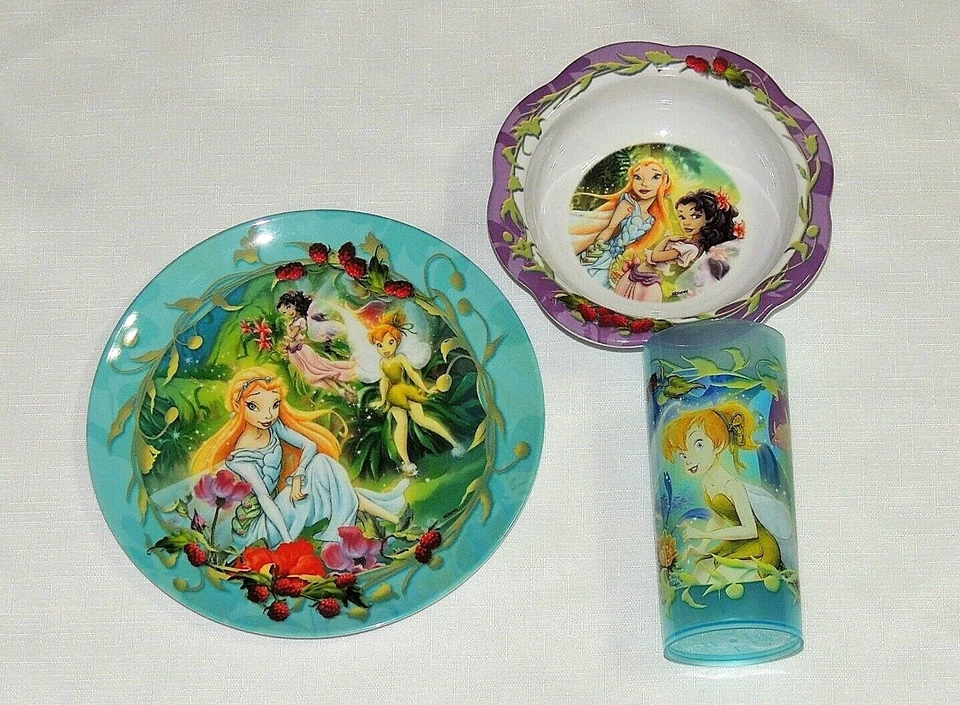 NEW FAIRIES  3 PIECE MELAMINE KIDS DINNERWARE SET -PLATE-BOWL,TUMBLER  SOLD BULK - Image 1 of 1