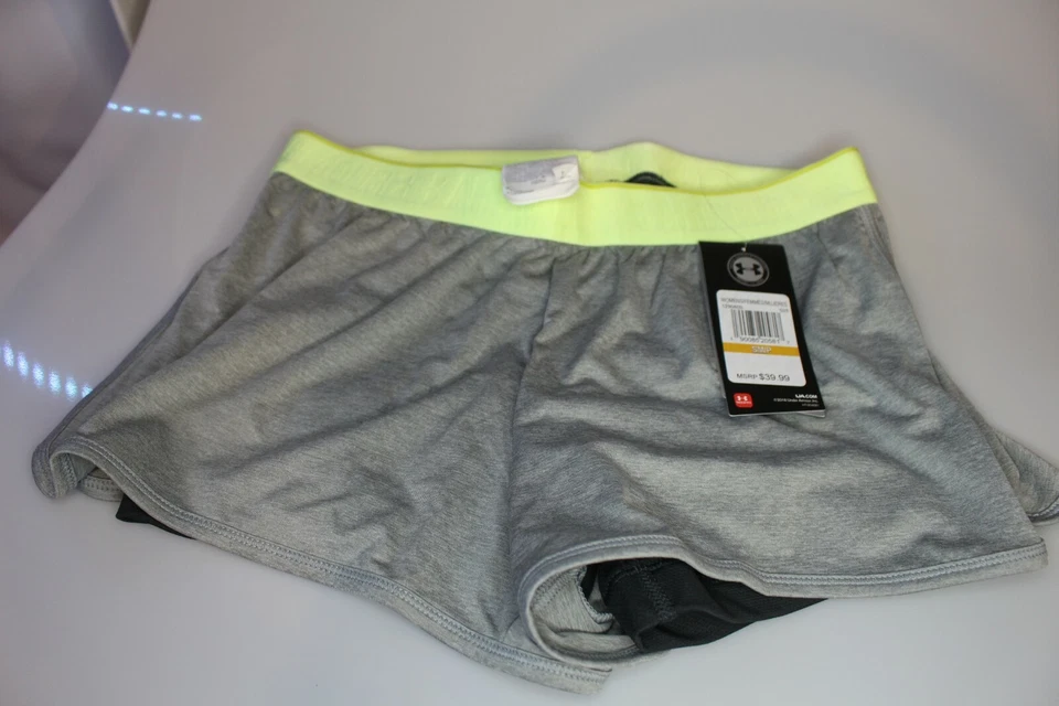 NEW UNDER ARMOUR [S] Womens LOOSE-FITTED 2-in-1 Shorts-Gray/yellow 1290800 - Image 1 of 4
