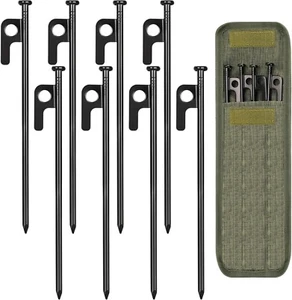 8 Pack Tent Stakes Heavy Duty Metal Tent Pegs for Camping Steel Tent Stakes 8in - Picture 1 of 6