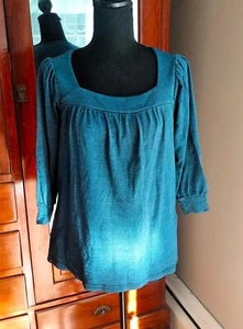 MICHAEL STARS knit jersey shirt blouse teal blue square neck OS "fits most' READ - Picture 1 of 12