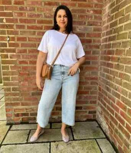 Ex M*S Jeans Damen Denim Blau Ecru Mid Wash Wide Leg Hose Cropped Classic - Bild 1 von 32
