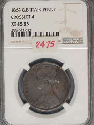 Great Britain 1864 Penny K-749.2 NGC XF45 BN CROSSLET 4  KEY - Image 1 of 2