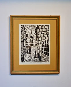 Linocut - Enmarcado Firmado Ingrid Davis - 1999 - Edición Limitada - Blanco y Negro - Imagen 1 de 14