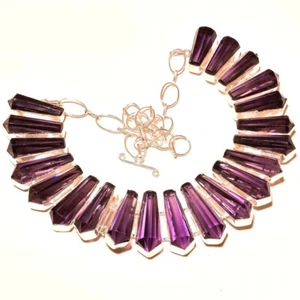 Faceted African Amethyst Gemstone 925 Sterling Silver Jewelry Necklace 18" H046 - Picture 1 of 6