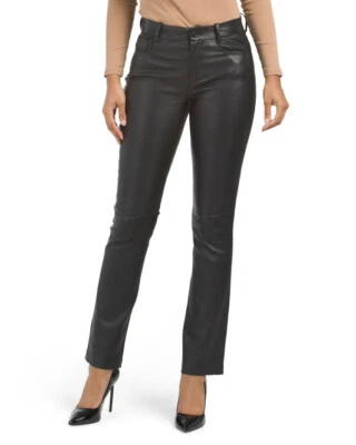 $1295 NUEVO CON ETIQUETAS VINCE Pantalones Negros Corte Bota Cuero Elástico Talla 0 V887622198 Foto 1 de 4