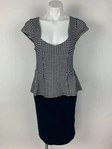 Anthropologie Postmark Navy Ivory Stretch Peplum Art Deco Sheath Dress Medium M - Picture 1 of 5